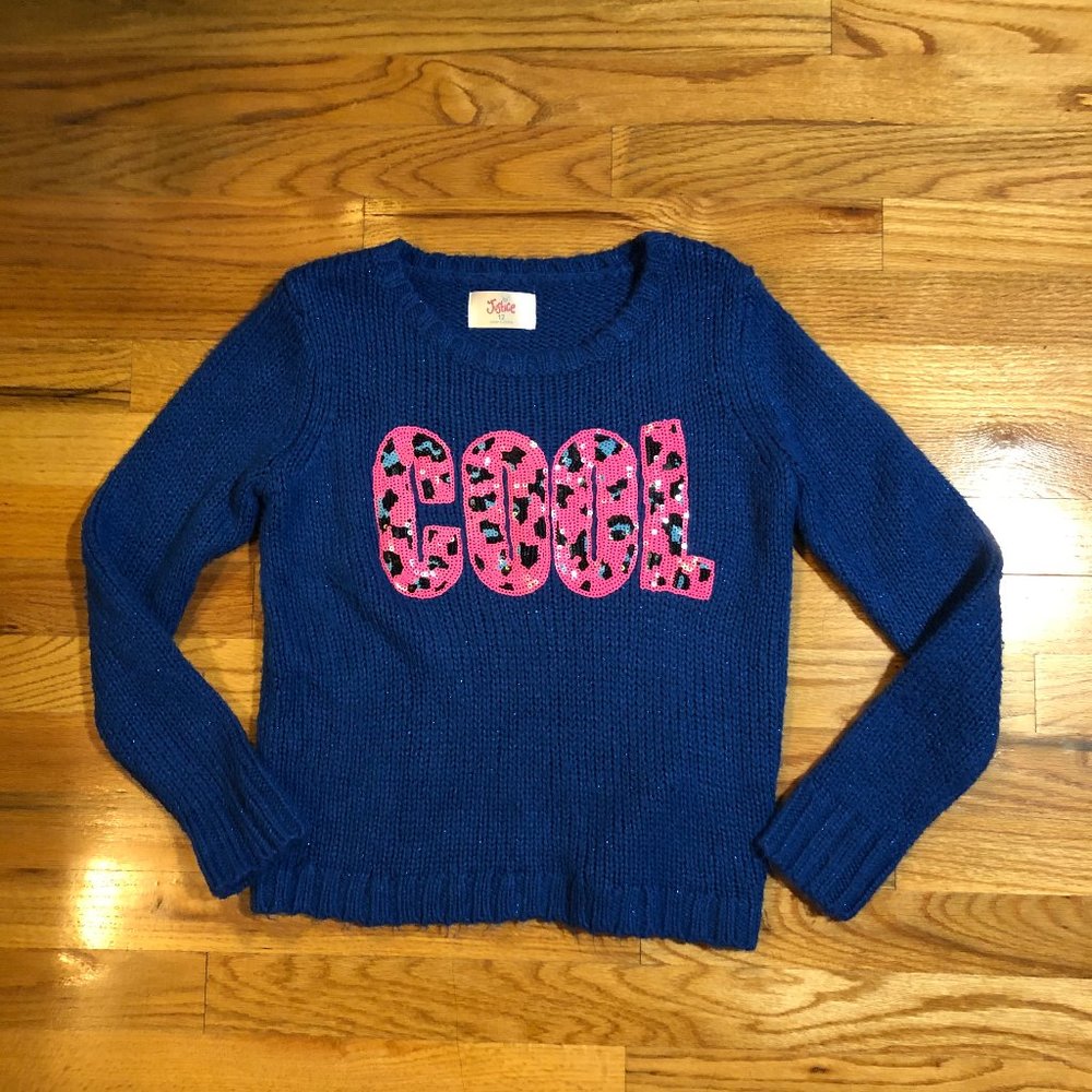 GIRLS JUSTICE METALLIC BLUE PINK COOL SWEATER 12 *